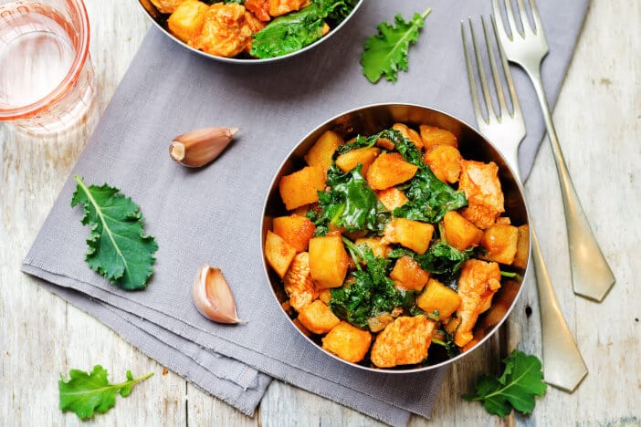 Süßkartoffel-Pfanne mit Teriyaki Hähnchen