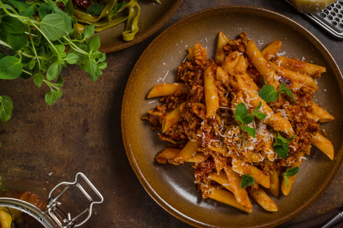 upfit Nudeln mit Bolognese und Leinsamen