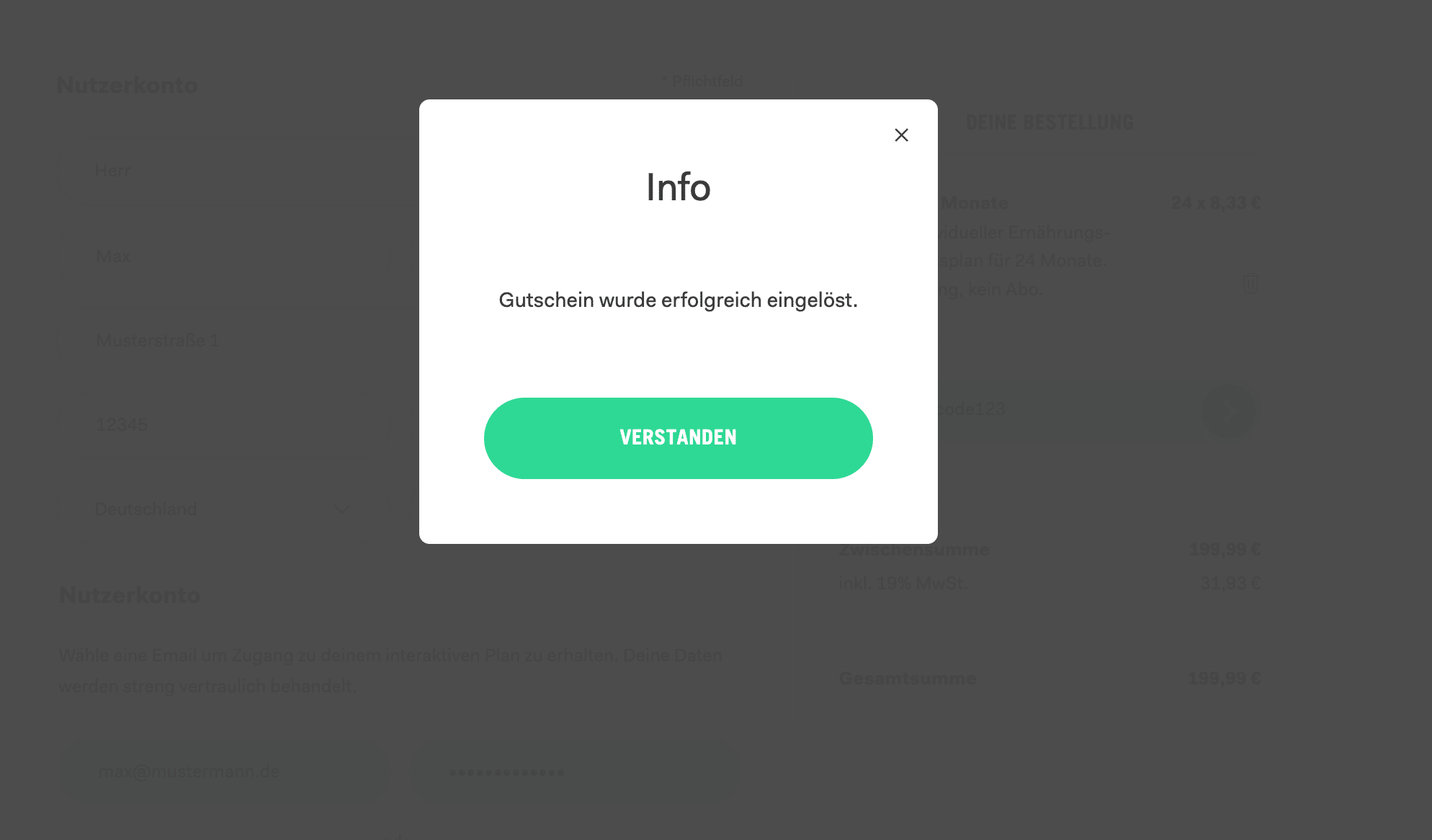 Gutscheineinlösung Bestätigung Gutscheineinlösung Bestätigung